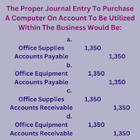 The Proper Journal Entry To Purchase A Computer On Account To Be Utilized Within The Business Would Be:The Proper Journal Entry To Purchase A Computer On Account To Be Utilized Within The Business Would Be