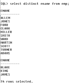select distinct ename from emp;