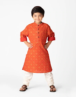 Boy Cotton Hand Block Print Long Kurta