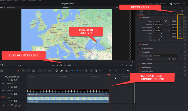 keyframe su percorso della mappa