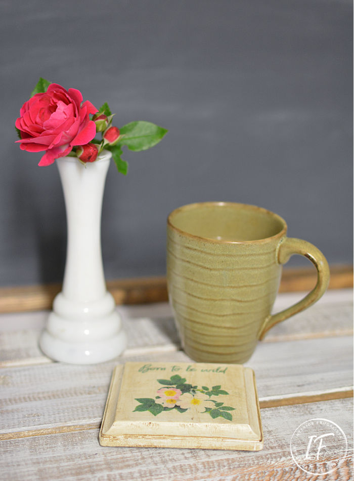 A DIY Wild Rose Decoupage Napkin Wood Coaster with vintage-style by Interior Frugalista. Plus easy to follow step-by-step tutorials on How To Print On Tissue Paper AND How To Decoupage Napkins On Wood. A fun and easy Mod Podge craft idea!