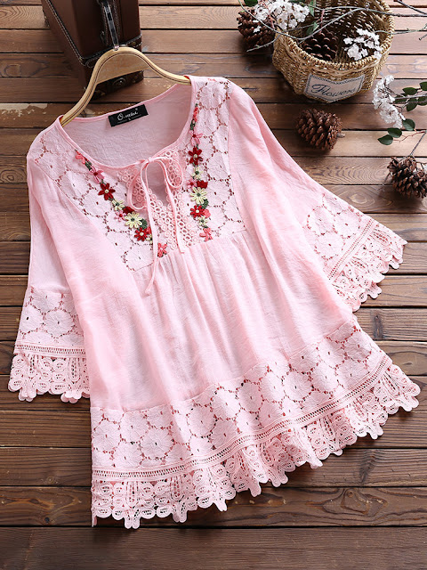 lace patwork bow blouse 