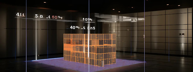 An example of an orange computer-generated box plot in a room