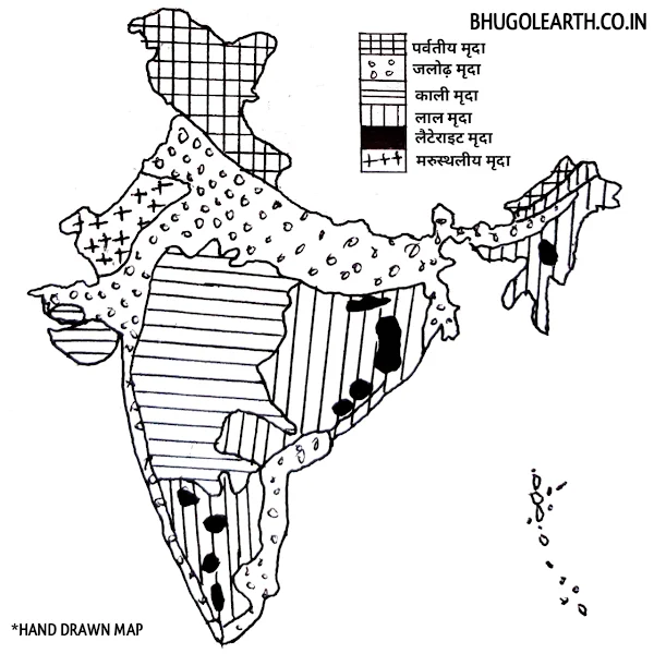 भारतीय मृदा के प्रकार एवं वितरण मानचित्र