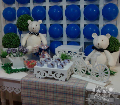 decoração festa infantil, decoração provençal, decoração elegante, Londrina e região, ursinhos brancos, meninos, villa folia