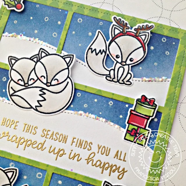 Sunny Studio Stamps: Foxy Christmas Rustic Winter Stitched Ovals Arctic Fox Winter Themed Cards by Franci Vignoli