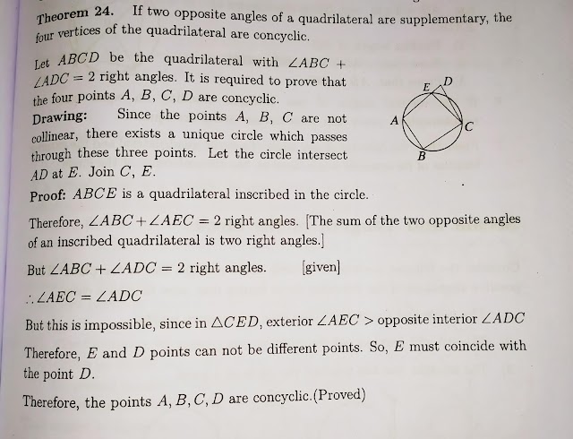 If two angles of a quadrilateral are supplementary, the four vertices are concyclic. 