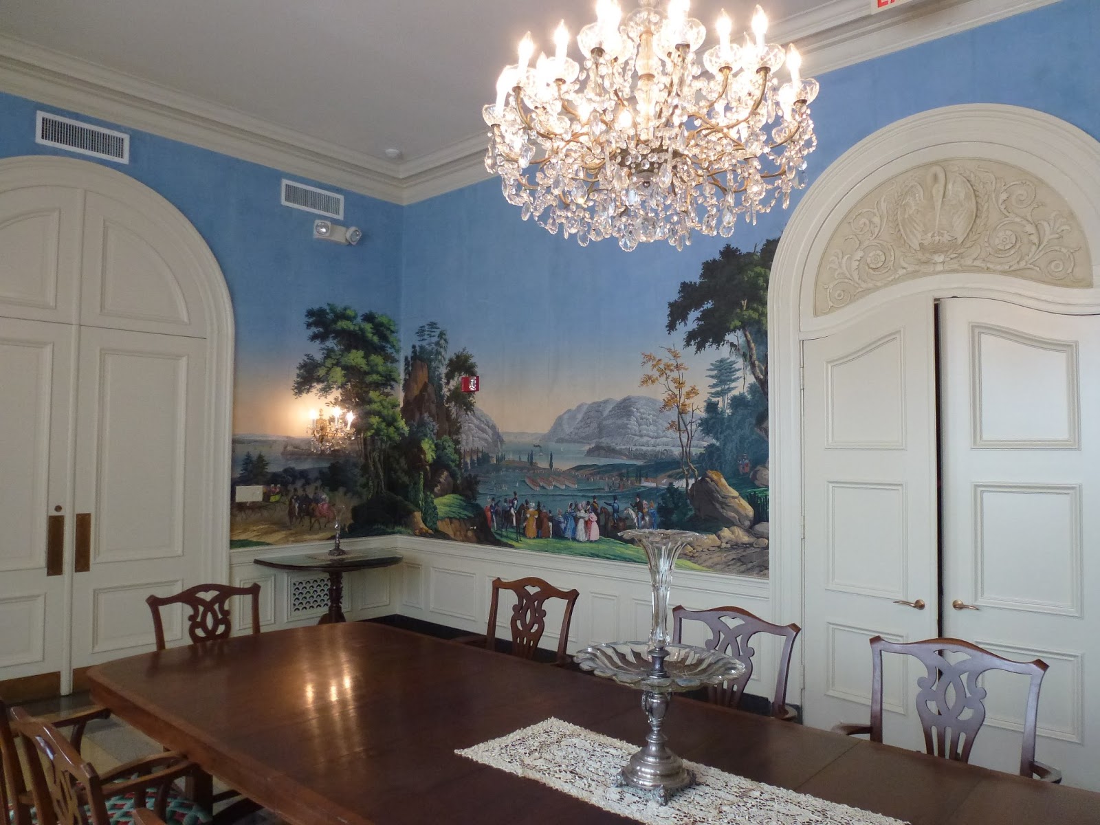 wall paper in the formal dining room was made in France, the wallpaper ...