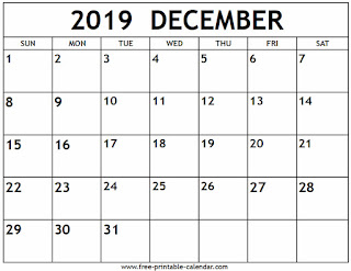 Free Printable Calendar December 2019