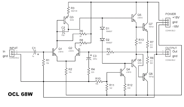 OCL 68 Watt Power Amplifier Circuit diagram