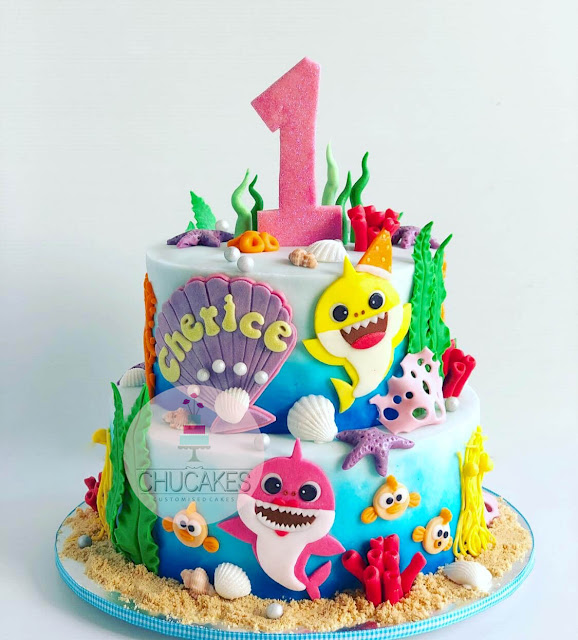 baby shark cake chucakes fondant seashells