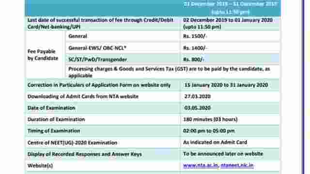 NTA NEET 2019: Apply for NTA NEET 2020 exam from today, read important dates here