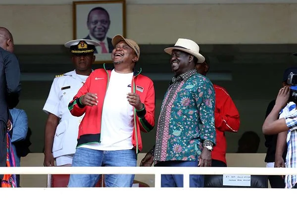 President Uhuru Kenyatta and Raila Odinga at Kasarani stadium.