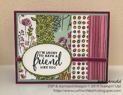 Craft with Beth: Stampin' Up! card Share What You Love Specialty Designer Series Paper DSP Love What You Do Stamp Set Layering Ovals Framelits Stitched Shapes Framelits Friendship card Thinking of You