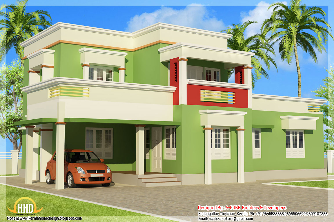  Simple  3 bedroom flat roof  home  design  1879 sq ft 