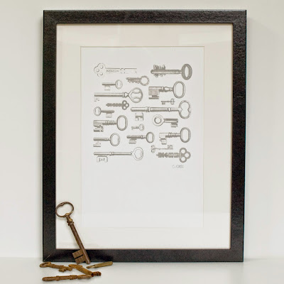 Victorian Keys A4 Silver Screen Print by We laugh indoors