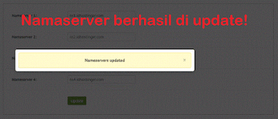 Gambar notifikasi namaserver berhasil di update!