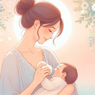 Parent lovingly holding their baby after a peaceful feeding session in a cozy, calm space.