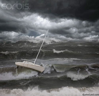 sinking boat in a bad weather and rough sea