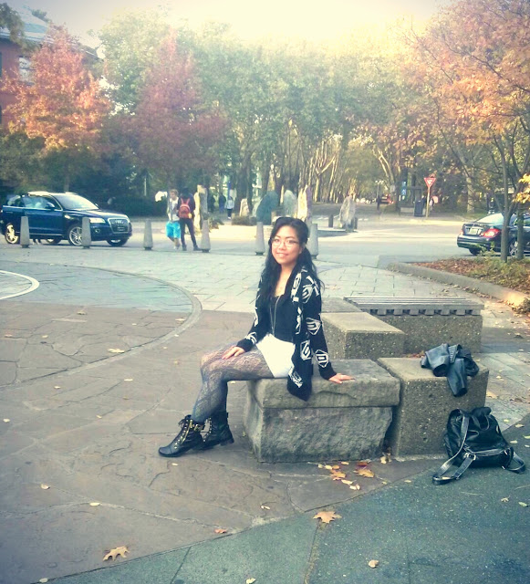 Fall OOTD black boots and tights with shorts