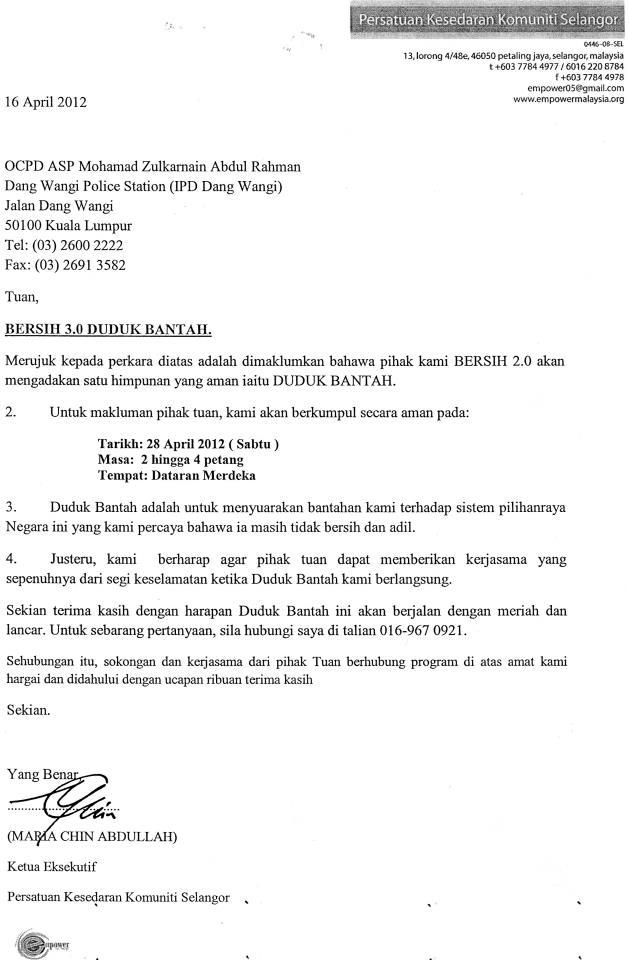 Contoh Surat Mohon Juruiring Polis