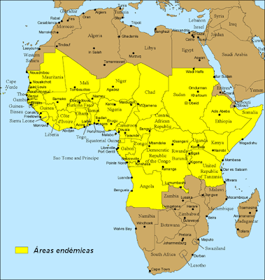  Distribución de Fiebre Amarilla en África (en amarillo)