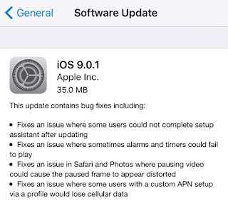 Apple ออกอัพเดท iOS 9.0.1 เพื่อแก้บัคหลายอย่าง