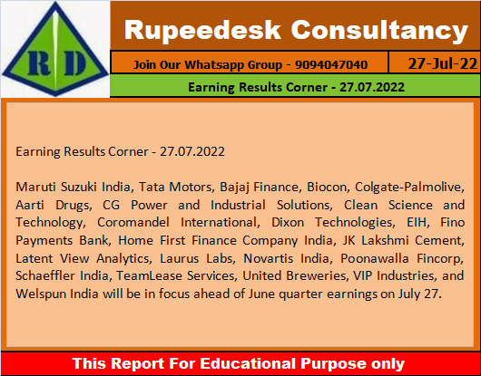 Earning Results Corner - 27.07.2022