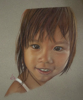 Retrato a pastel de una niña oriental