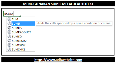 Cara Menggunakan SUMIF Melalui AutoText