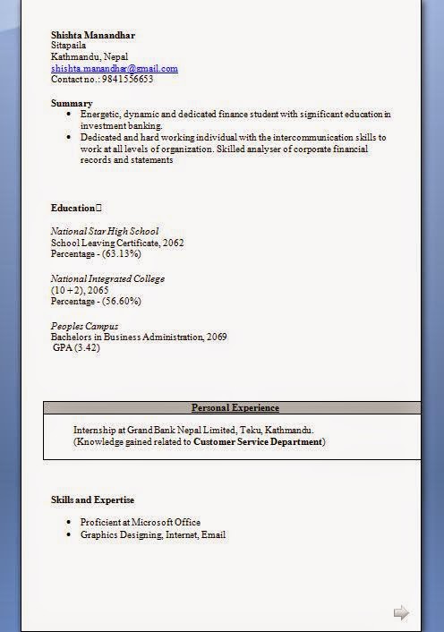 BBA Resume Format for Freshers BBA Resume Format for Freshers