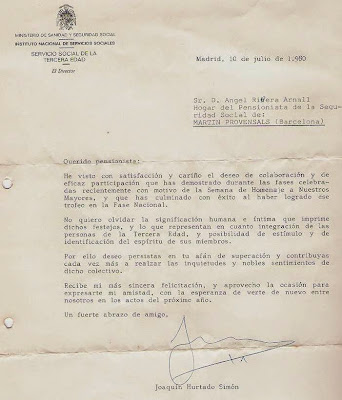 Carta del director del Ministerio de Sanidad a Ángel Ribera en 1980