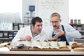 Academic James Hind (left) & Tetley Master Blender Sebastian Michaelis (right) examine the prefect blend