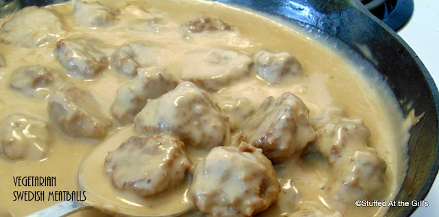 Vegetarian Swedish Meatballs with creamy gravy.