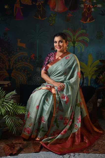 Chanderi silk saree with Tussar pallu