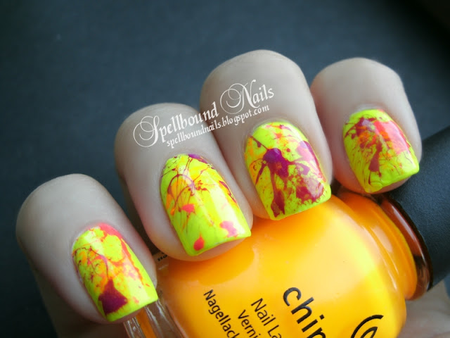 splatter neon nails nailart nail art mani manicure orange yellow purple pink Funky Fingers China Glaze Color Club Spellbound