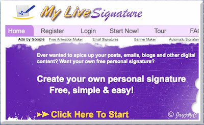 Screen shot on a section of MyLiveSignature website, an online personal signature maker