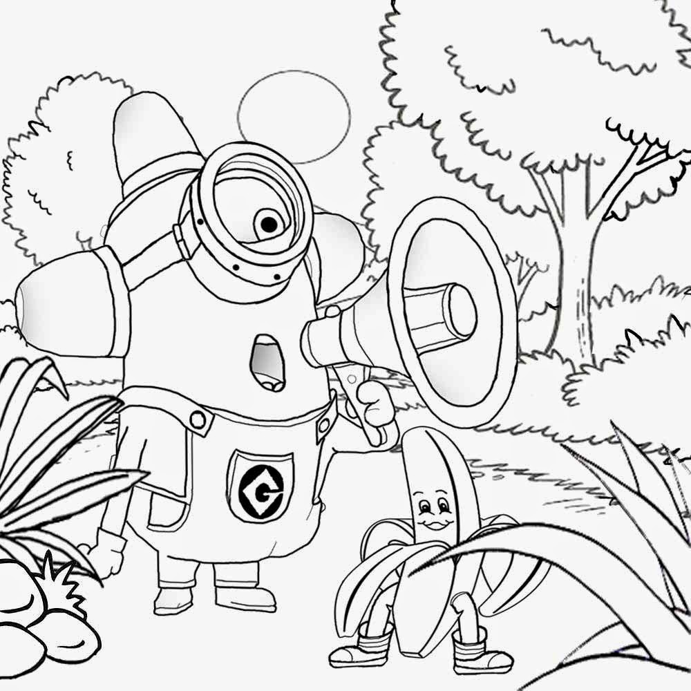 Free kids stuff funny cartoon drawing of banana man with one eyed minion coloring pages to