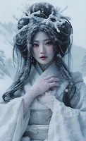 yuki onna, sedutora e atraente yokai que atrai os homens para a morrer de frio nas regiões nevadas do japão