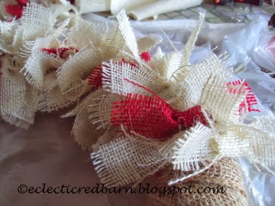 Eclectic Red Barn: Adding burlap ties  to a straw wreath