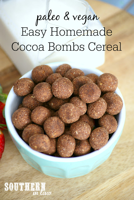 Easy Homemade Paleo Cereal Recipe - cocoa bombs, gluten free, grain free, paleo, vegan, egg free, dairy free, sugar free, clean eating recipe, paleo cocoa puffs