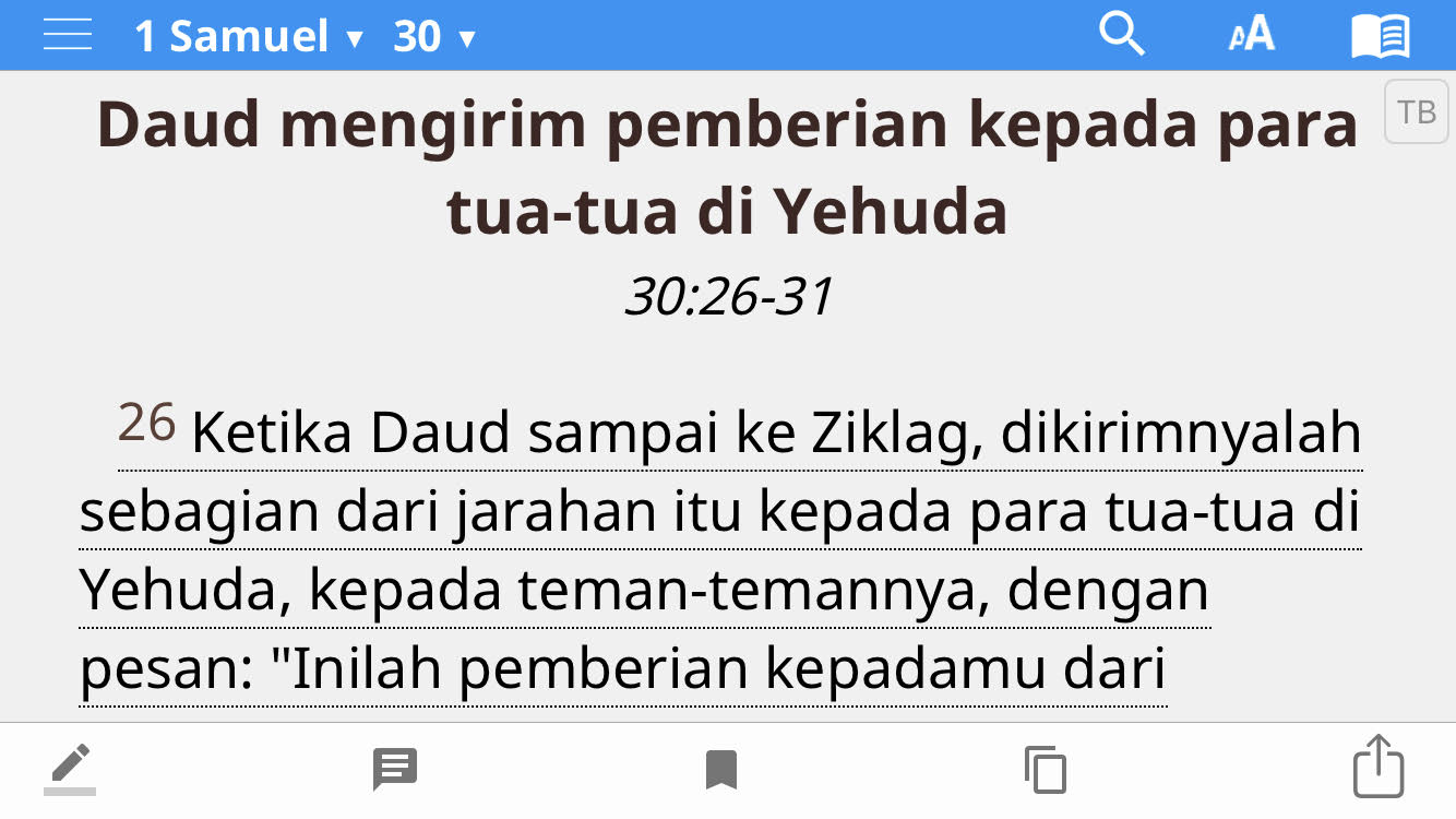 Daud Mengirim Pemberian Kepada Para Tua-tua di Yehuda