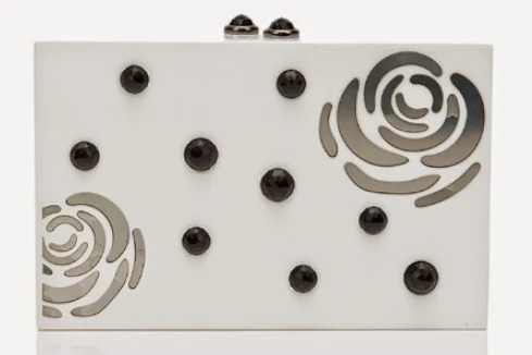 Thalé Blanc's Morning Dew Rose clutch in White Resin/Gunmeta