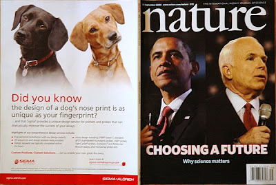 Obama and McCain on Nature cover with dog ad