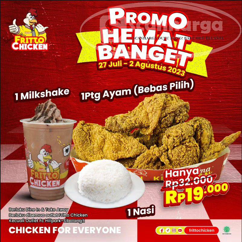 FRITTO CHICKEN Promo HEMAT BANGET - Beli Paket Ayam + Nasi + Milkshake Cuma 19RB