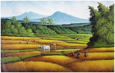 BULAN Lukisan  panen padi menuai kemakmuran dari hasil 