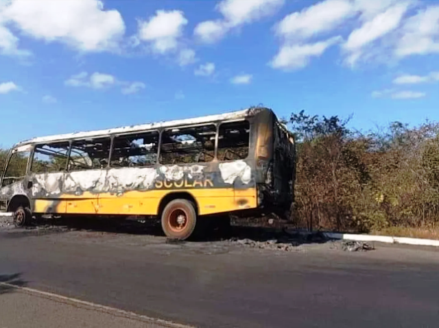 Ônibus escolar pega fogo na BR-343 em Buriti dos Lopes e motorista sofre ferimentos leves
