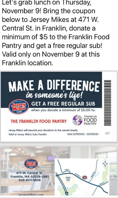 Food Pantry fund raiser at Jersey Mike's Nov 9