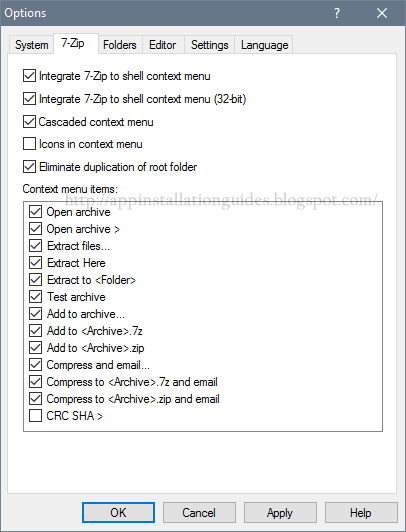 Remove 7-Zip CRC SHA