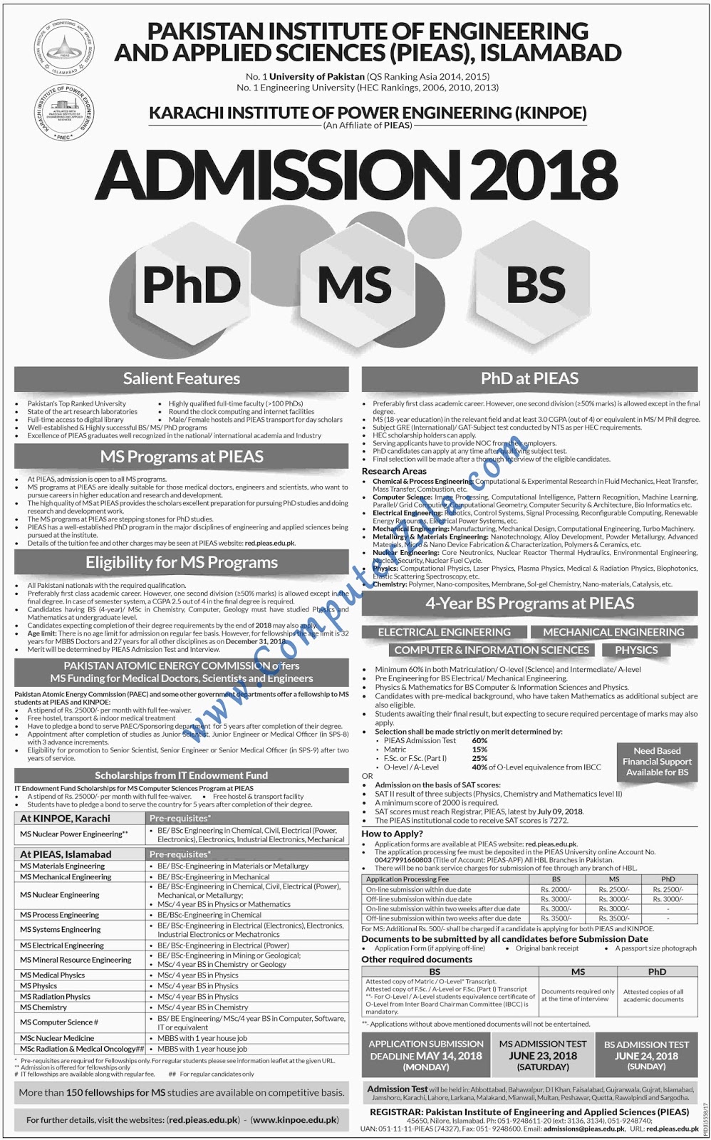 Karachi Institute of Power Engineering Admissions Fall 2018